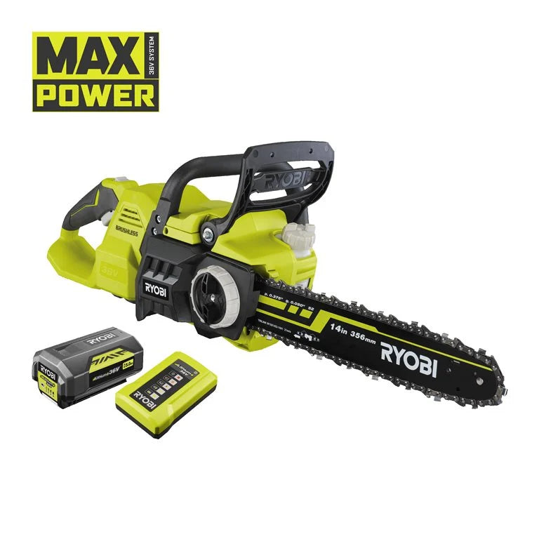 Motosega a Batteria Ryobi RY36CSX35A-150 36V Brushless - Barra 35cm - Kit con Batteria 5.0Ah e Caricabatteria